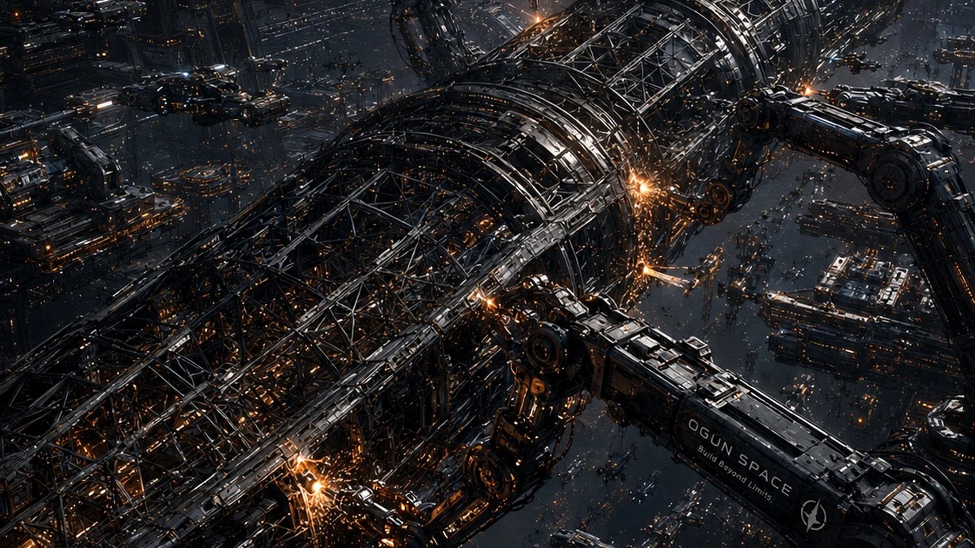 Concept visualization of robotic assembly around a large orbital structural member