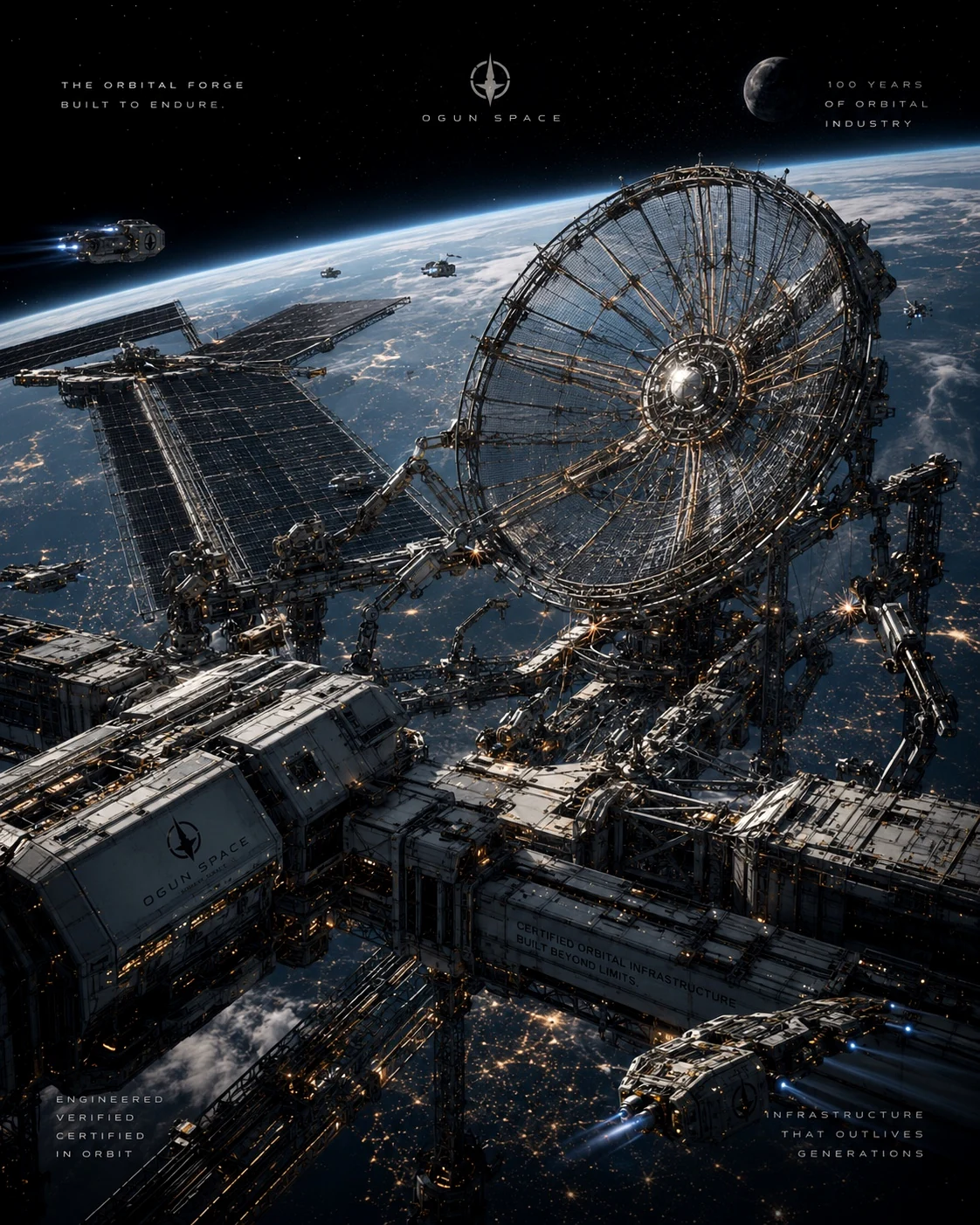 Concept visualization of a large orbital antenna and power array