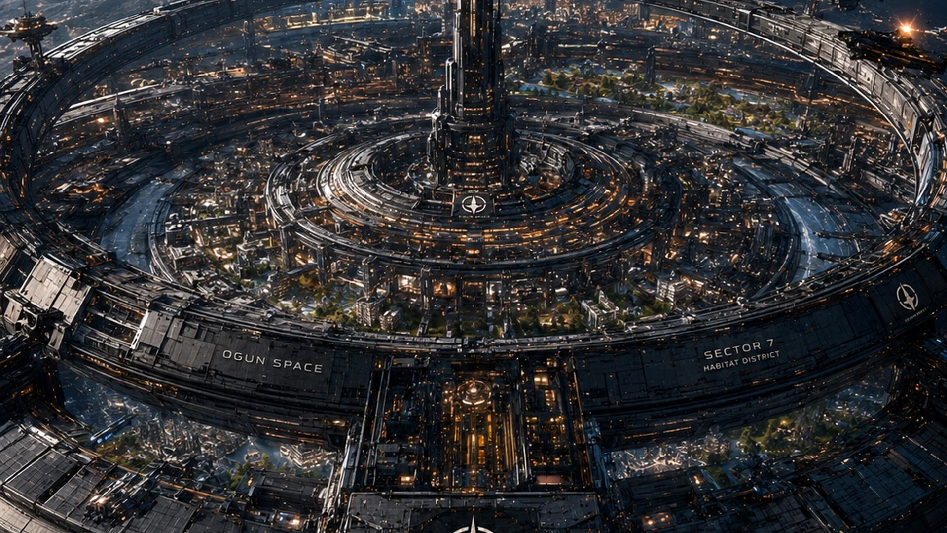 Concept visualization of a large orbital city and manufacturing ring