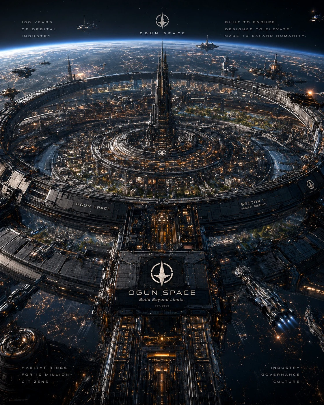 Concept visualization of a large orbital industrial habitat